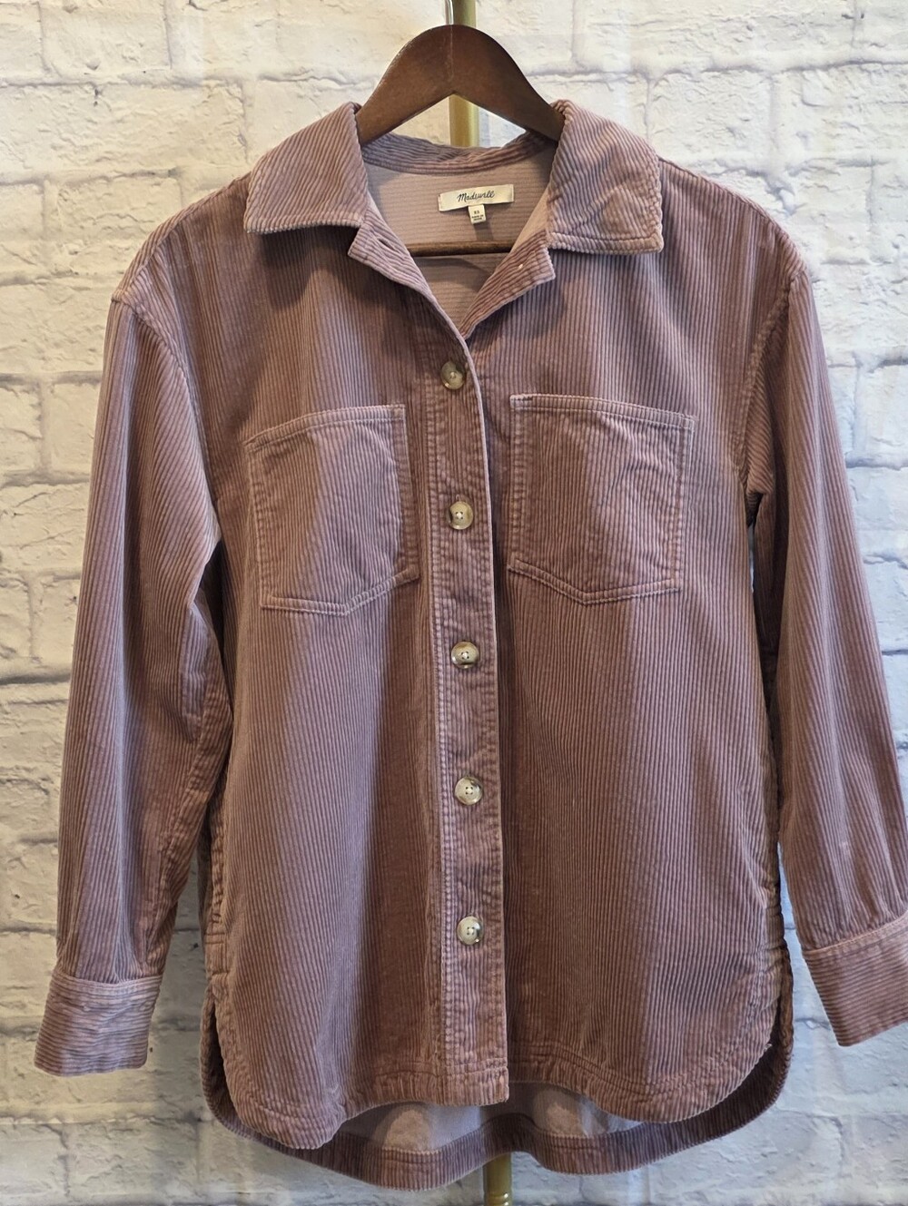 Madewell Dusty Pink Corduroy Shacket XS Shirt Jacket Button Front